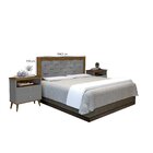 Cabeceira Queen Treliza Com 2 Mesas De Apoio Cinza/jequitiba