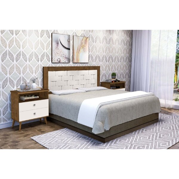Cabeceira Queen Treliza Com 2 Mesas De Apoio Jequitiba/off White