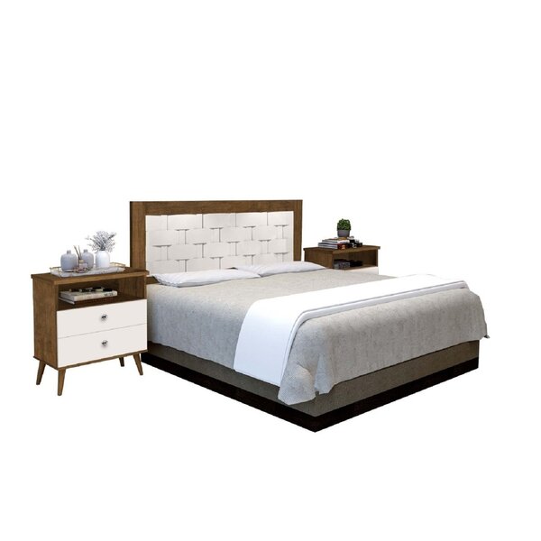 Cabeceira Queen Treliza Com 2 Mesas De Apoio Jequitiba/off White