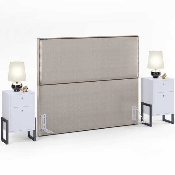 Cabeceira Queen Vicenza 160 Cm Linho Bege L02 Com 02 Mesas De