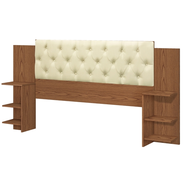 Cabeceira Rihanna Casal Expansível Com Capitonê Freijó/Bege –