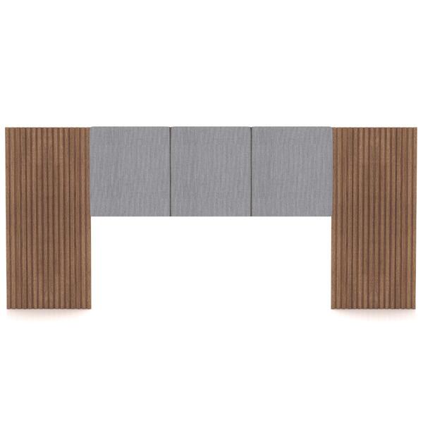 Cabeceira Ripada De Casal Com Led Kota Linho Cinza