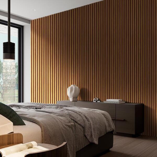 Cabeceira Ripada Grande Para Quarto 300 Cm X 250 Cm Mdf E Mdp