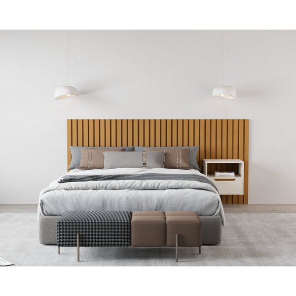 Cabeceira Ripada Maracá Queen 215cm Mdf/mdp Com 1 Mesa De Cab