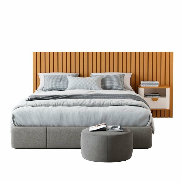 Cabeceira Ripada Maracá Queen Com 1 Mesa De Cabeceira Curva B