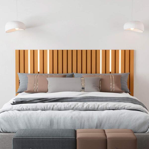 Cabeceira Ripada Suspensa Queen Size E Casal Com Led Nature M