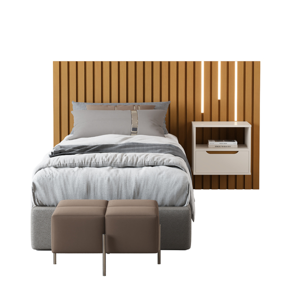 Cabeceira Ripado Para Cama De Solteiro Maracá Nature Com Mesa