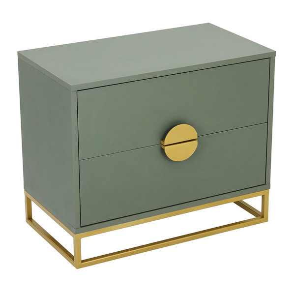Mesa Cabeceira Salvia 60 Verde com base e puxador em metal dourado Astral Design