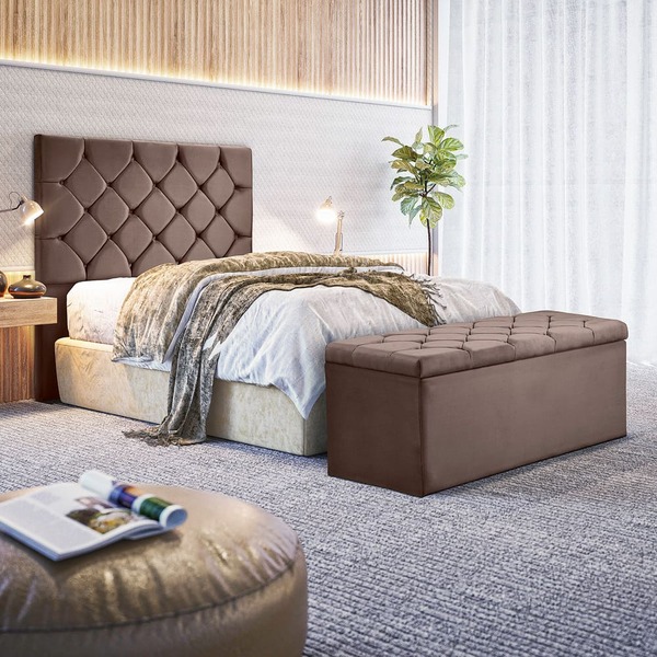 Cabeceira Sauron Queen Veludo Marrom 160cm Bnn Decor