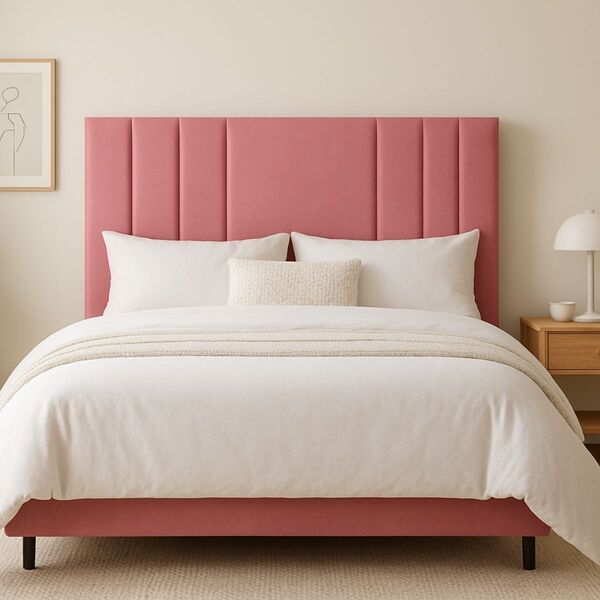 Cabeceira Solteiro 100 Cm Cama Box Estofada Veludo Frame Rosa
