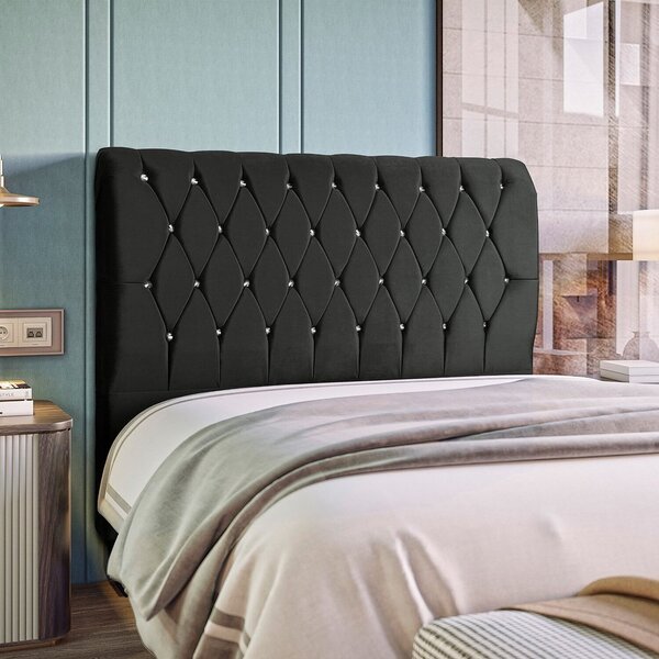 Cabeceira Solteiro 90 Cm Com Strass Grécia Preto