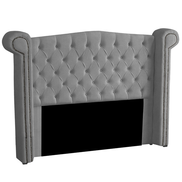 Cabeceira Solteiro 90cm Decorativa Ayla Veludo Cinza - Montan