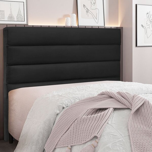 Cabeceira Solteiro 90cm Veludo La Itáliana  Preto