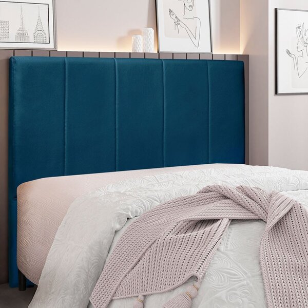 Cabeceira Solteiro 90cm Veludo Ravenna  Azul Marinho