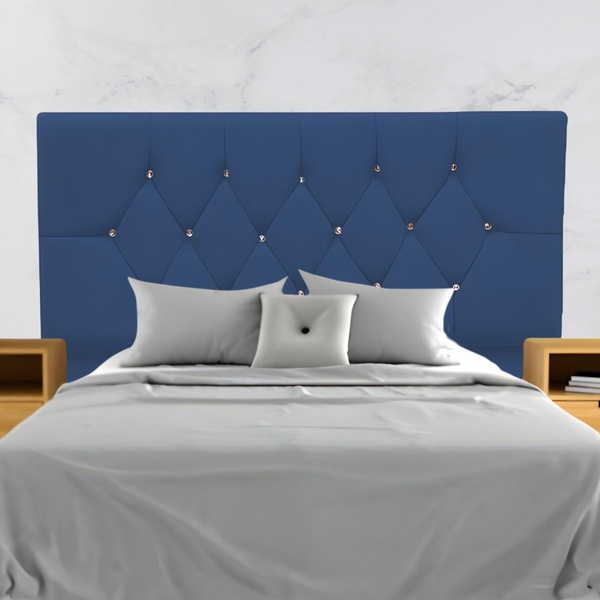 Cabeceira Solteiro Cama Box Estofada 90 Cm Suede Eva Azul Mar
