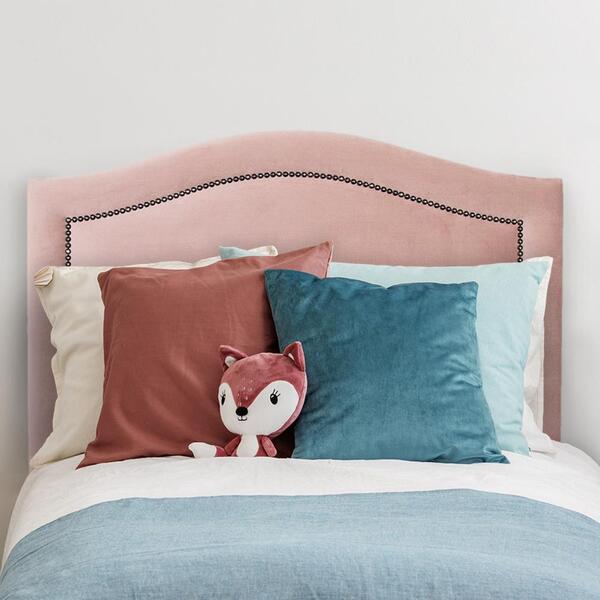 Cabeceira Solteiro Curva Luxo 90x60 Veludo Rosê  - Tachas Fumê