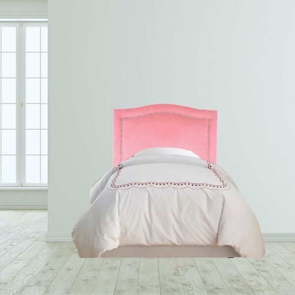 Cabeceira Solteiro Estofada Línea Tachas Em Veludo Rosê