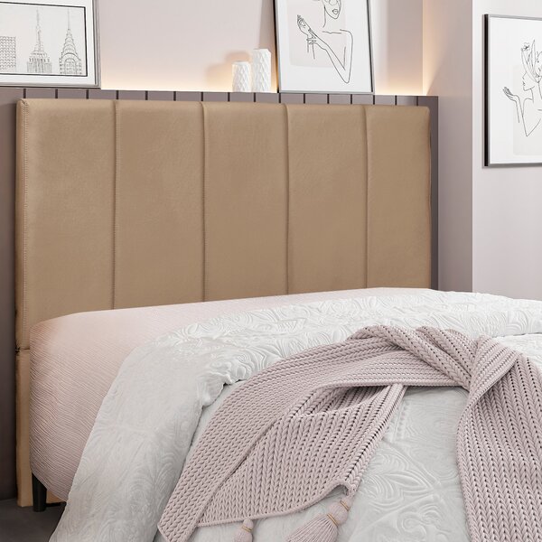 Cabeceira Solteiro Estofada Suede 90cm Ravenna  Bege