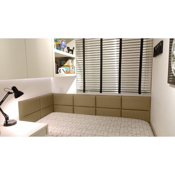 Cabeceira Solteiro Linho Caramelo Protetor Parede Em L Painel