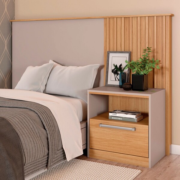 Cabeceira Solteiro Lucius 1 Gaveta Buriti/fendi - Caemmun