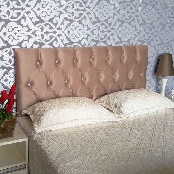 Cabeceira Solteiro Luna Suede Liso Mascavo Com Strass 90 X 60