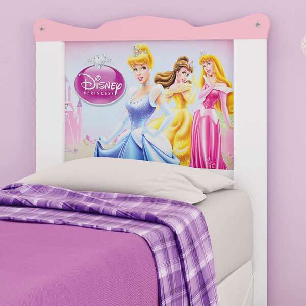 Cabeceira Solteiro Princesas - Pura Magia - Branco / Rosa