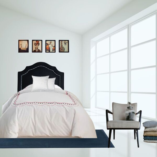 Cabeceira Solteiro Provençal Corino Preto Deluxe Tacha Prata