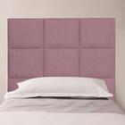 Cabeceira Solteiro Quadrados Veludo Rosa