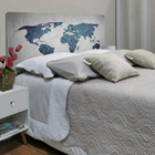 Cabeceira Solteiro Suede Estampado Mapa Painel Cama Box 90 X