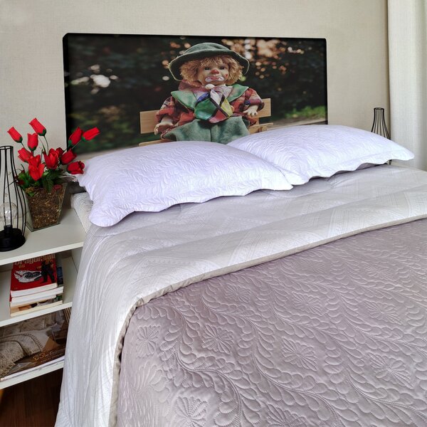 Cabeceira Solteiro Suede Estampado Palhaço Painel Cama Box 90