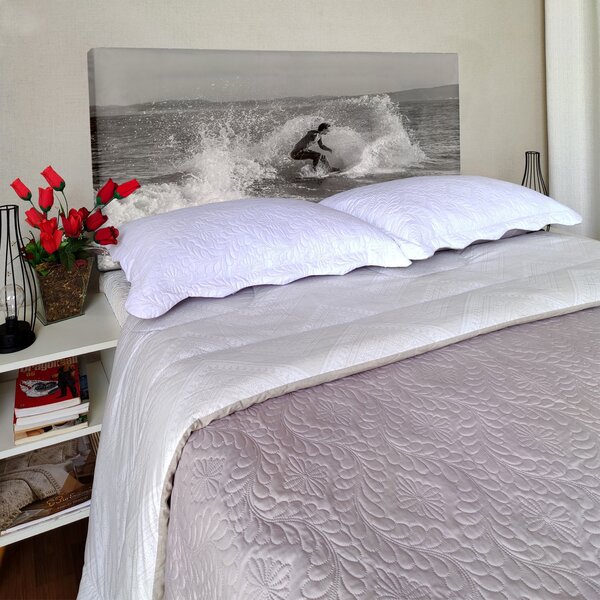 Cabeceira Solteiro Suede Estampado Surf Painel Cama Box 90 X