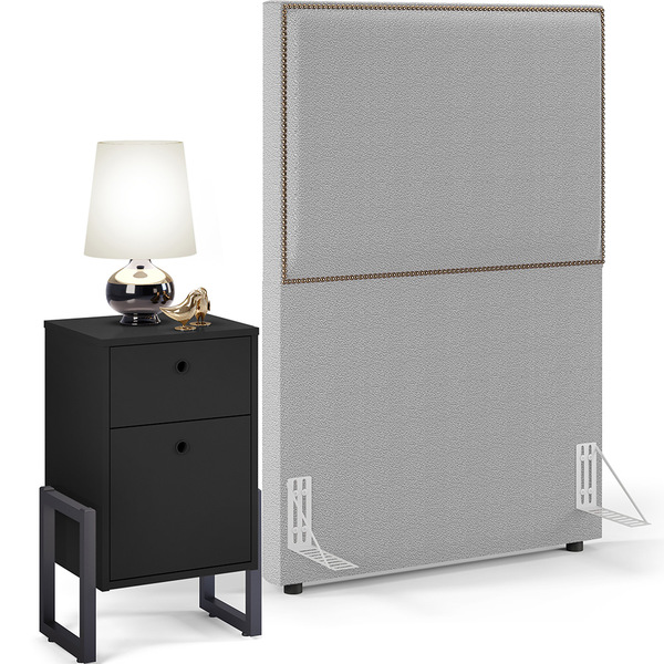 Cabeceira Solteiro Vicenza 100cm L02 Bouclê Cinza Com 1 Mesa