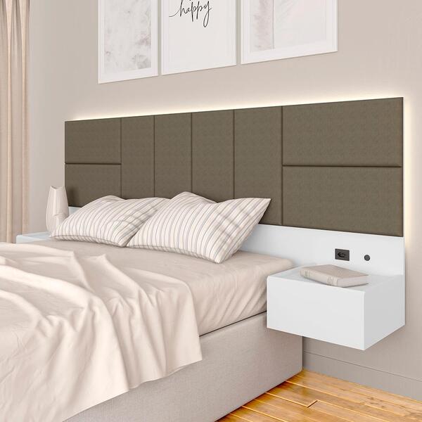 Cabeceira Suspensa Cama Casal Com Led Malibu Bran/capuc - M.