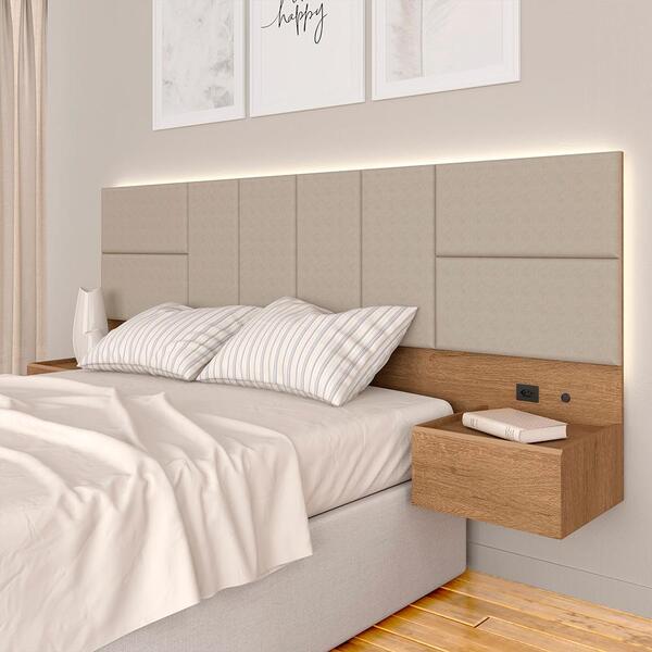 Cabeceira Suspensa Cama Casal Com Led Malibu Carv/bege - M. A