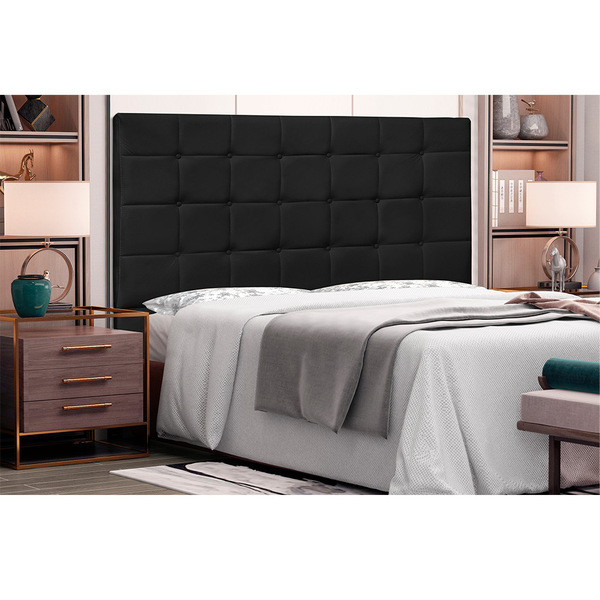 Cabeceira Verona Para Cama Box Casal 140 Cm Corino Preto S04
