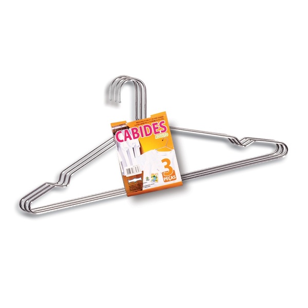 Cabide com Cava em Aço Cromado - Kit com 3 Cabides