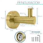 Cabide Gancho Inox Suporte De Parede Dourado Escovado Porta T