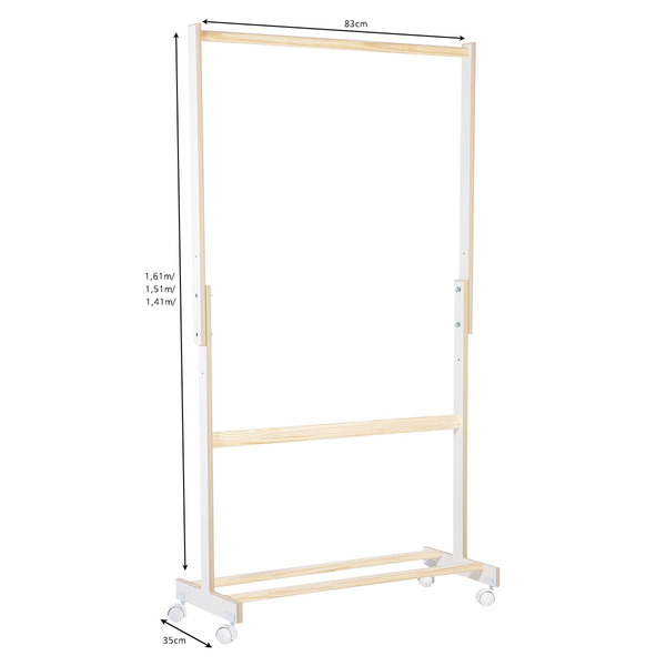 Cabideiro Arara Para Roupas Mdf Branco E Pinus Com Rodinhas