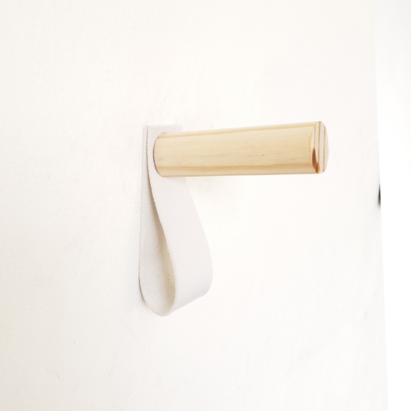 Cabideiro De Parede Em Madeira E Couro Creme Couro:branco