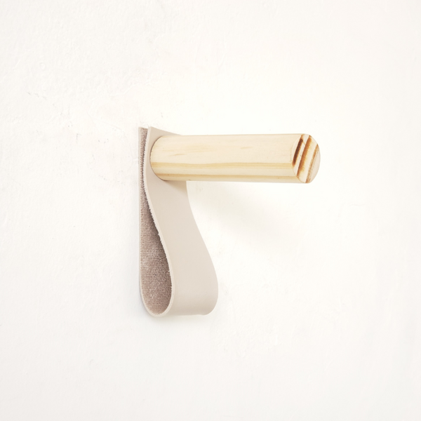 Cabideiro De Parede Em Madeira E Couro Marrom Couro:creme