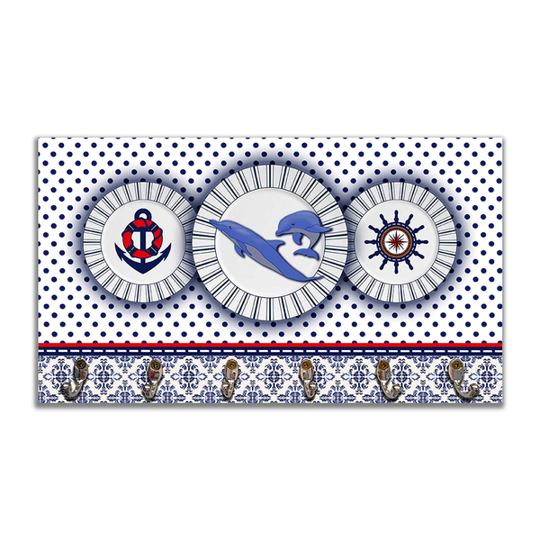 Cabideiro De Parede Porta Chaves Toalhas Linha Náutica Marinh