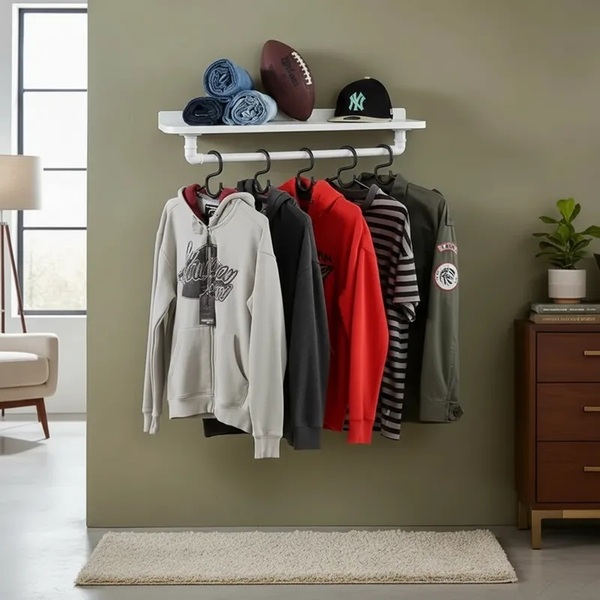 Cabideiro De Parede Prateleira Suporte Roupas E Acessórios Es