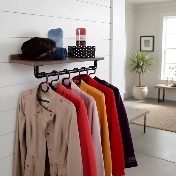 Cabideiro De Parede Prateleira Suporte Roupas E Acessórios Es