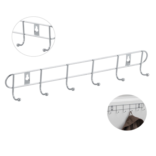 Cabideiro De Parede Suporte Aço Inox 6 Ganchos Multiuso