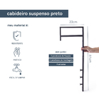 Cabideiro de Parede Suspenso Metal Preto Oikos