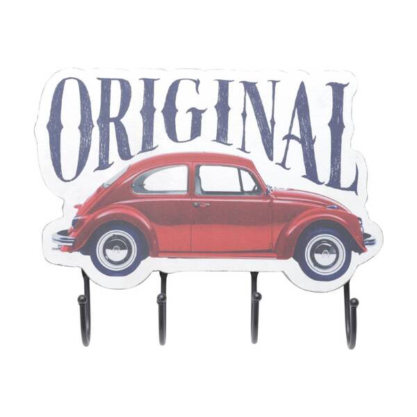 Cabideiro Em Madeira Fusca Original Vermelho 4 Ganchos