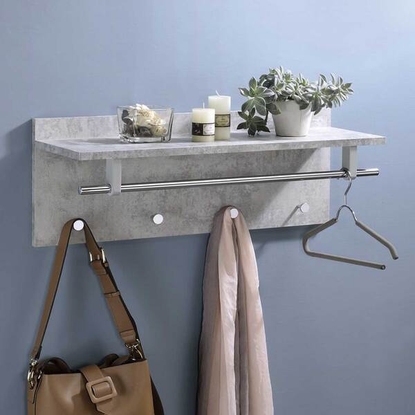 Cabideiro Parede 1 Prateleira 4 Cabides Madeira Ulf Concreto