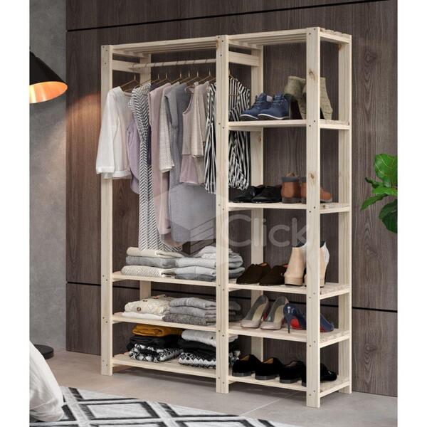 Cabideiro Pinus Estante Arara Madeira Cabideiro Duplo