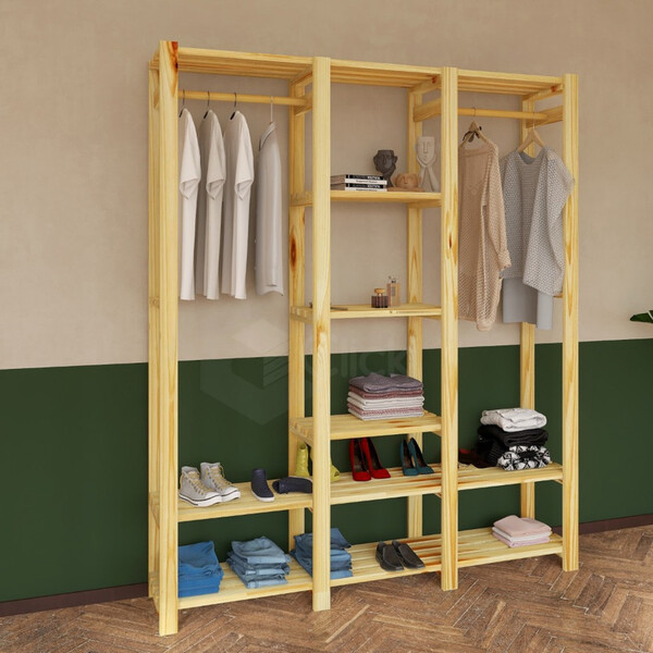 Cabideiro Pinus Montado Araras Roupas Quarto Duplo