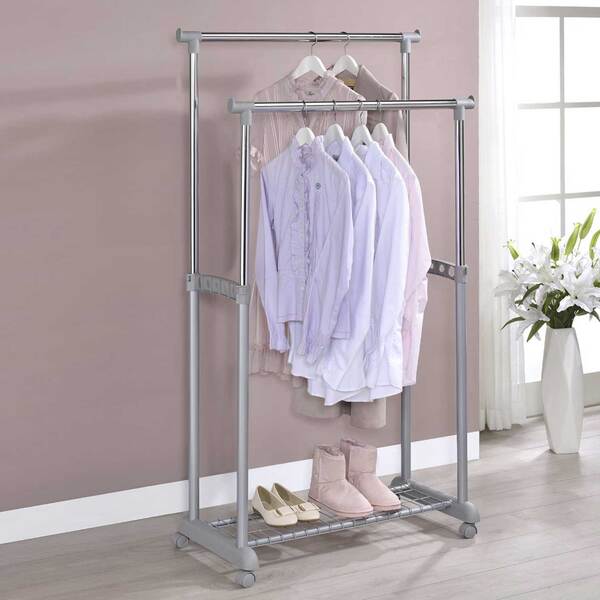 Cabideiro Sapateira Metal Vestuário Arara Rodas Multiuso Cinza